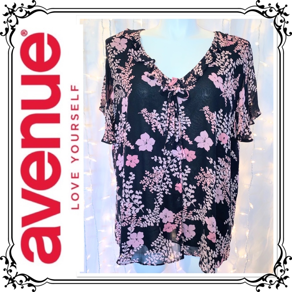 AVENUE ⭐️ Soft Ruffled Rayon Floral Dressy Blouse